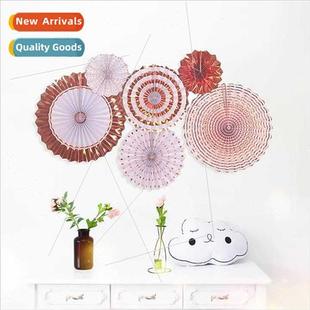 gold paper fan Paper decorative rose flower origami stamping