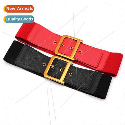 Fashion Lychee pattern gold D buckle elastic elastic waist s