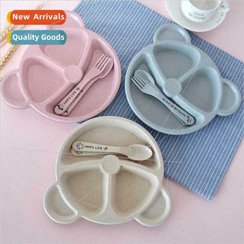 Wheat straw cartoon children compartment dinner plate kinder
