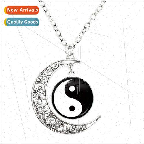 Yin Yang Moon Necklace Tai Chi Unisex Glass Pendant  Friends