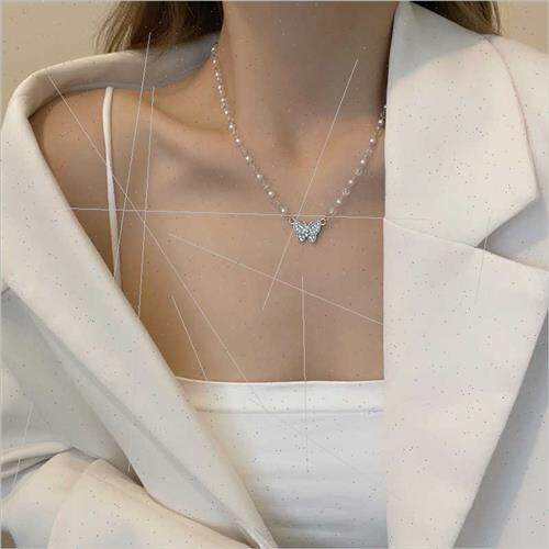 Korea sweet pearl butterfly necklace female 2023 new niche c