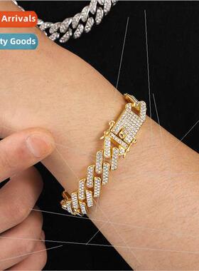 gold rhombus 12mm full diamond box clasp men hand jewelry Eu