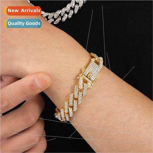 gold rhombus 12mm full diamond box clasp men hand jewelry Eu
