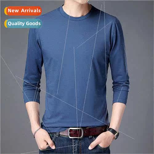 2023 spring new men long-sleeved T-shirt solid color round n