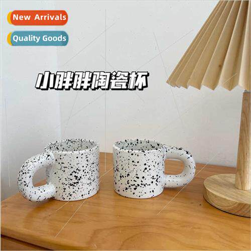 Korea ins chubby cup niche design ink splash ceramic cup spo