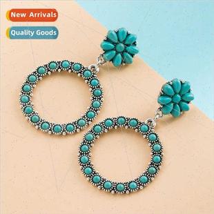 适用women earrings ins round earr Vacation vintage turquoise