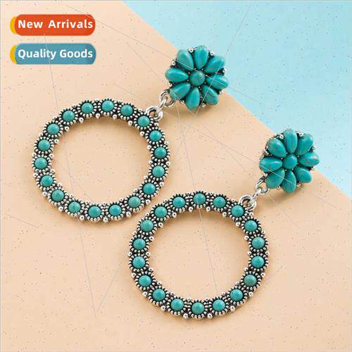 Vacation turquoise earrings 适用women ins round vintage earr