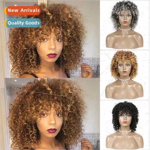 Wig Europe fashion African small curly ladies wig head set e