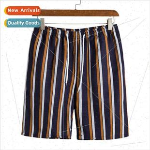 striped youth five Cotton drawstring linen 2022 fashion