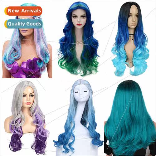 Europe fashion wig medium long curly hair big wave gradient
