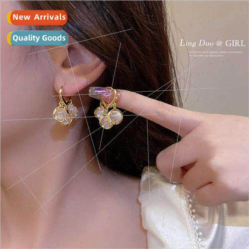 Copper-Cat eye stone earrings适用women 2023 niche earrings e