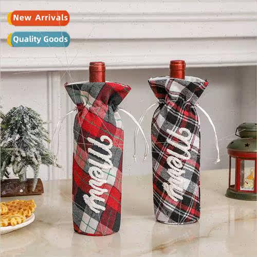 Christmas new wine bottle covers Christmas plaid wine bags h