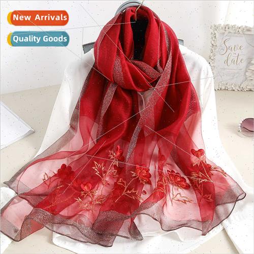 2020 spring fall silk wool embroidery warm scarf female Japa