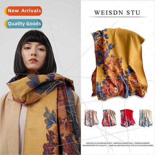 2023 Women Maple Leaf Scarf Faux Cashmere Thickened Warm Peo