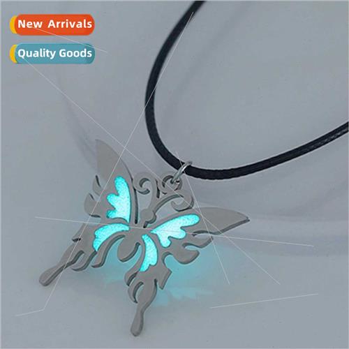 Necklace female stainless steel butterfly choker luminous lu