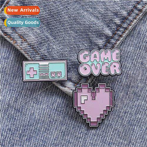 Cute cartoon pink game console game over enamel brooch mosai
