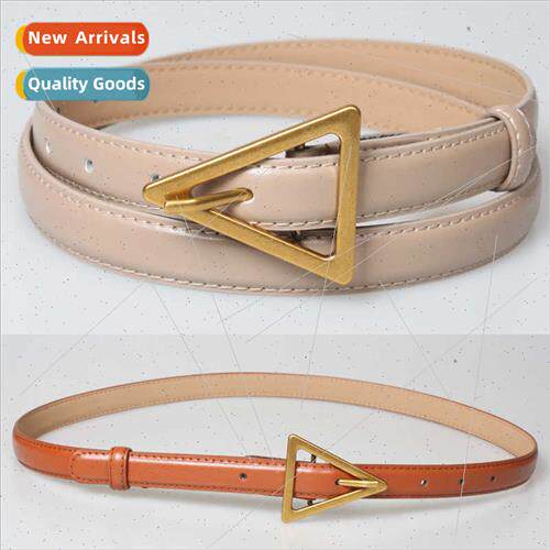 ins simple gold buckle triangle thin belt leather pin buckle