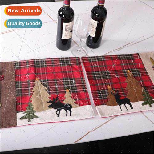 2021 new Christmas placemats black red plaid christmas deer