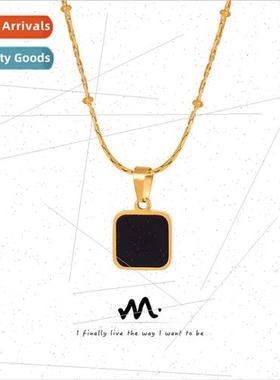 Fashion retro niche square pendant lockbone chain tanium ste