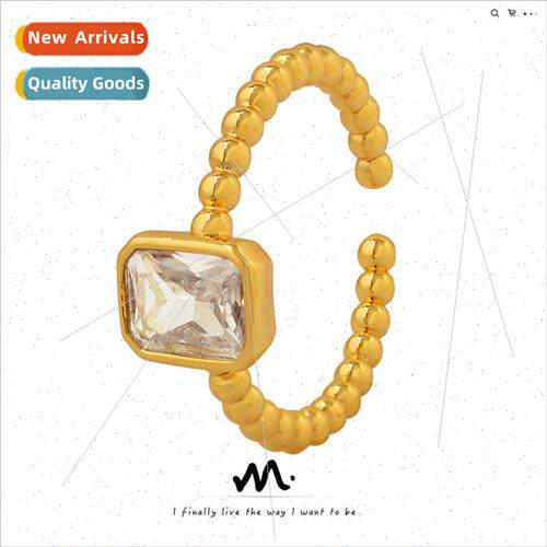 Europe retro niche square zirconia brass material ring nd op