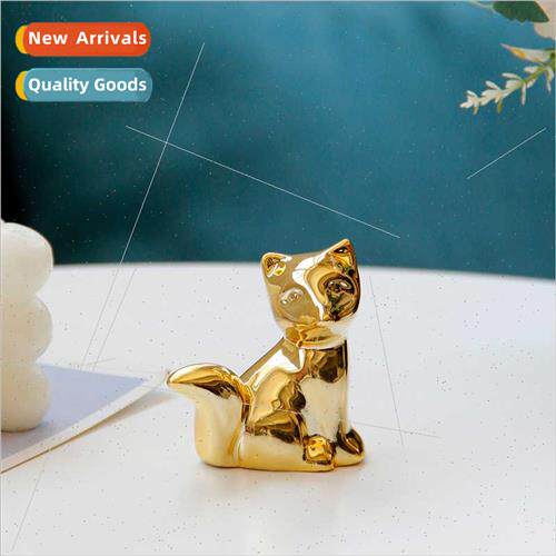 mple gold ceramic small fox ornament animal home decor abstr