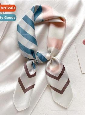 2021 Spring Autumn new silk scarf  Korean  striped fashion s