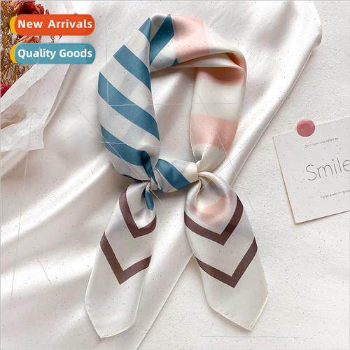 2021 Spring Autumn new silk scarf  Korean  striped fashion s