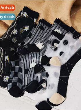 2021 summer new thin transparent plaid black whe glass silk