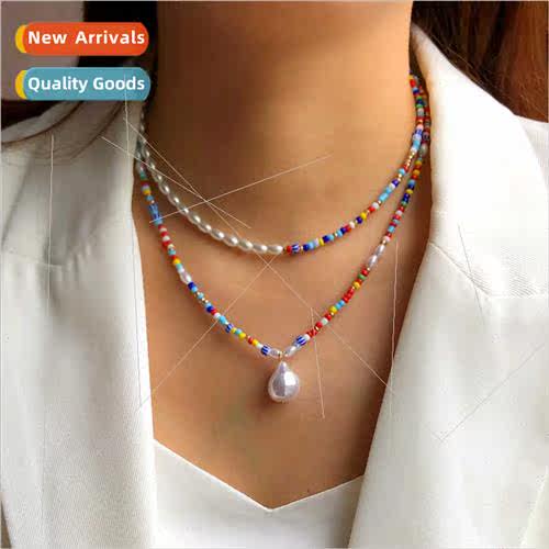 Korea small rice grain pearl necklace female pendant double