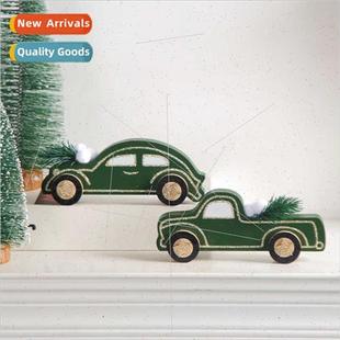small car wooden dark new green 2023 Fashion ornament