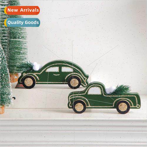 Fashion dark green small car ornament 2023 new wooden car or