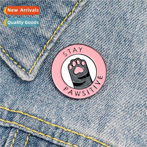 stay pawsive pink cat paw pin cartoon student cowboy badge k