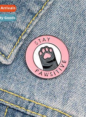 stay pawsive pink cat paw pin cartoon student cowboy badge k