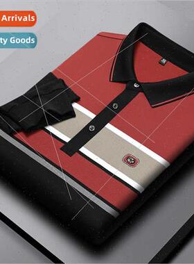 Dad summer shirts middle-aged men spring fall thin ice silk