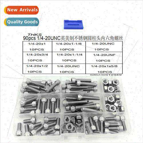 90pcs box 1/4-20UNC inch US nuts stainless steel cylindrical