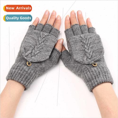 G528 twisted flower flip half finger wool warm gloves new me