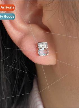 Fashion inlaid zirconia geometric color clashing stud earrin