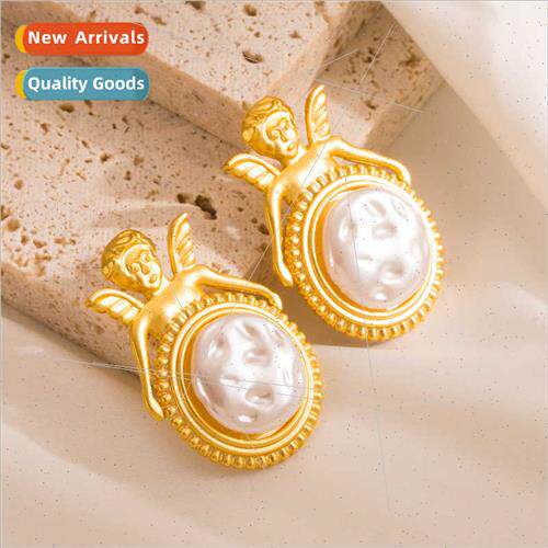 Fashion retro pearl earrings female French court cherubs ear