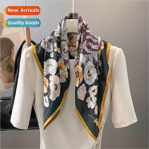 Floral striped temperament square scarf light faux wool scar