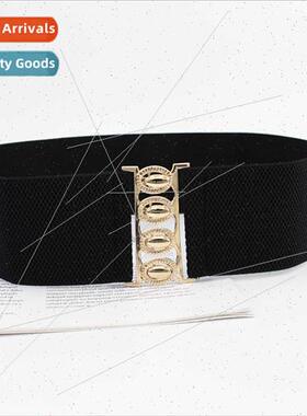 Women four seasons versatile elastic waist seal gold buttons