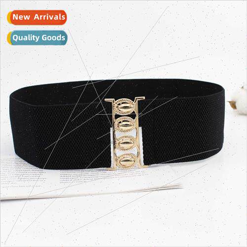 Women four seasons versatile elastic waist seal gold buttons