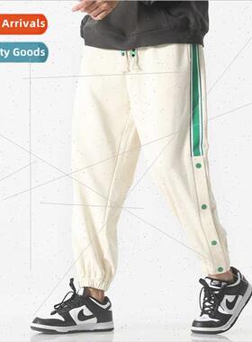 Casual pants men 2023 new side buttons fashion nine pants dr