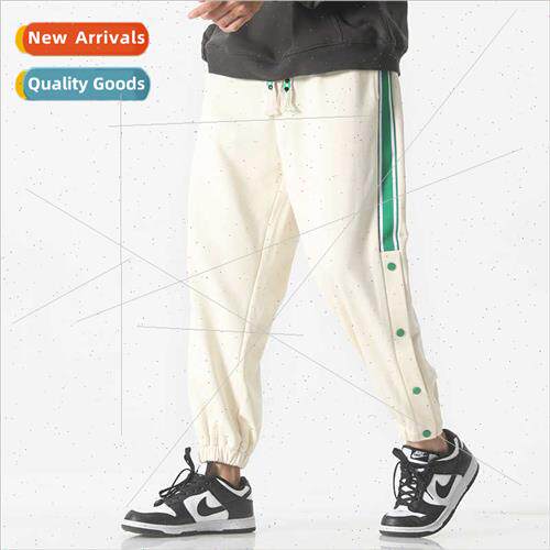 Casual pants men 2023 new side buttons fashion nine pants dr