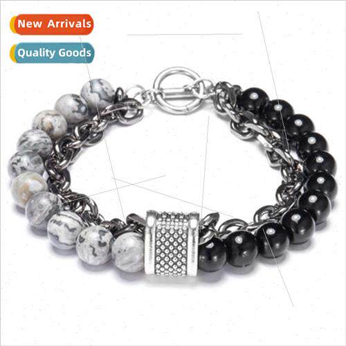 New Products Natural Unique Map Stone Men Beaded Bracelet Ir