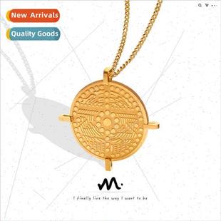 round card geometric French necklace embossed pendant art