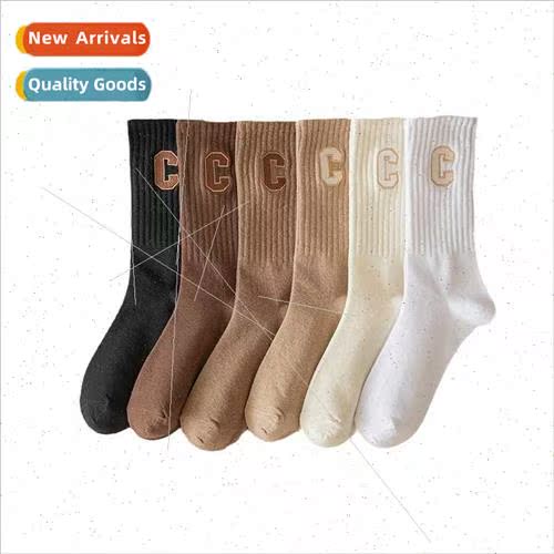 Socks women spring autumn solid color mid-calf socks spring