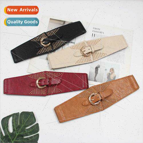 Sweater coat belt female wide decorative rivets belt black w
