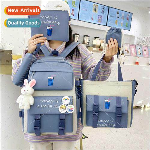 Schoolbag female Korean ins new five sets large-capacy prima