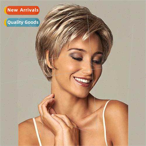 Europe ladies fashion oblique bangs blonde Blonde short curl