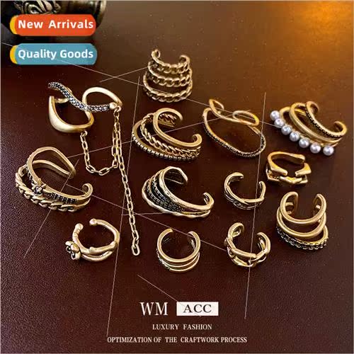 No ear hole three layers geometric ear bone clip retro matte